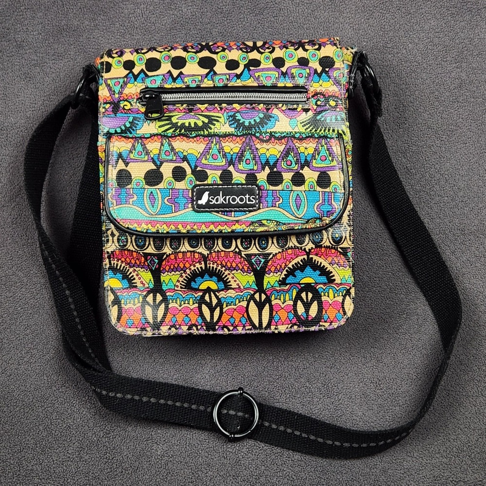 Sakroots Crossbody Bag Womens Small Multicolor Geometric Canvas Boho Purse